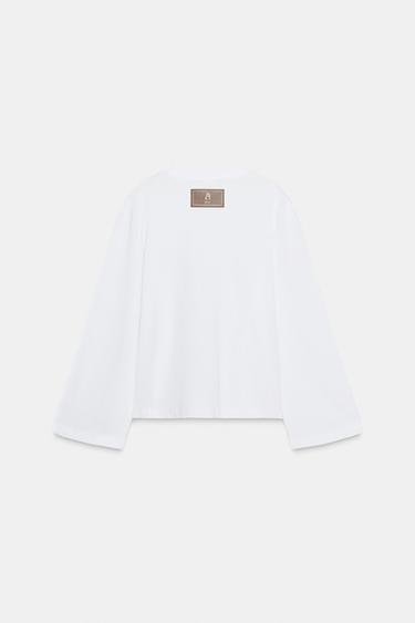 T-SHIRT À MANCHES LONGUES ÉTIQUETTE - Blanc de Zara - Image 6