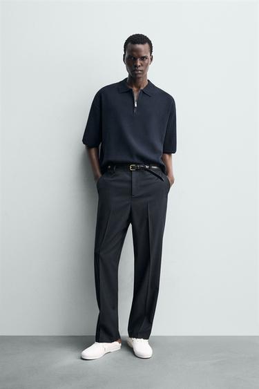 POLO EN MAILLE À ZIP - Bleu marine foncé de Zara - Image 0