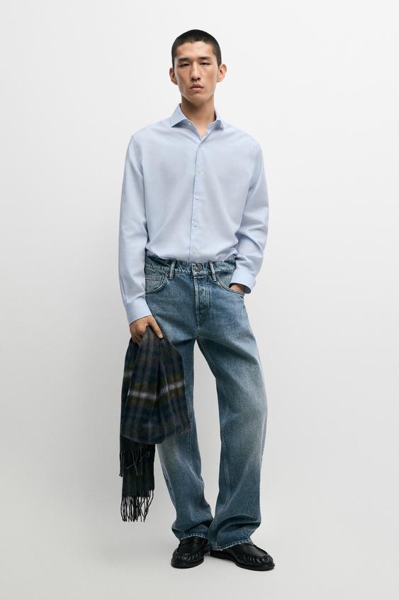 Camisa regular fit mezcla algodón - Raya verde de Zara - Imagen 0