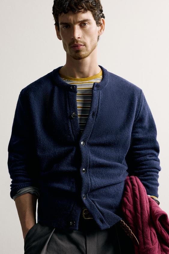 Zara WOOL BLEND REGULAR FIT CARDIGAN - Blue - Image 0