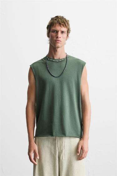 IRREGULAR KNIT TANK TOP - Greenish by Zara