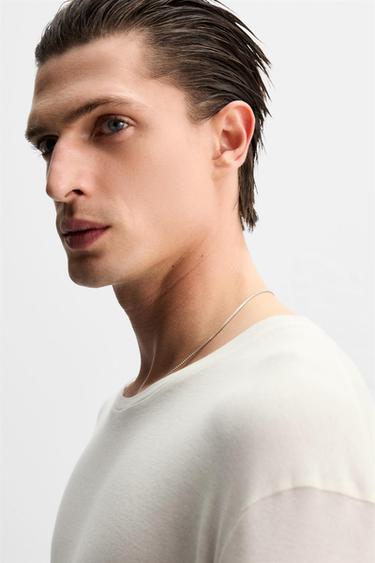 Zara LONG SLEEVE CREPE T-SHIRT - Ecru