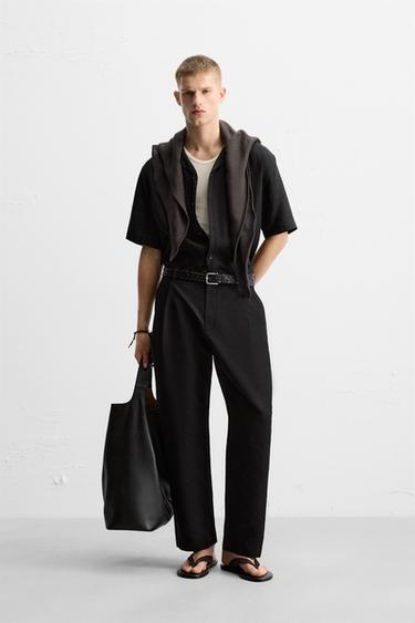 CALÇA ALGODÃO - LINHO COM PREGAS - Preto da Zara - Imagem 0