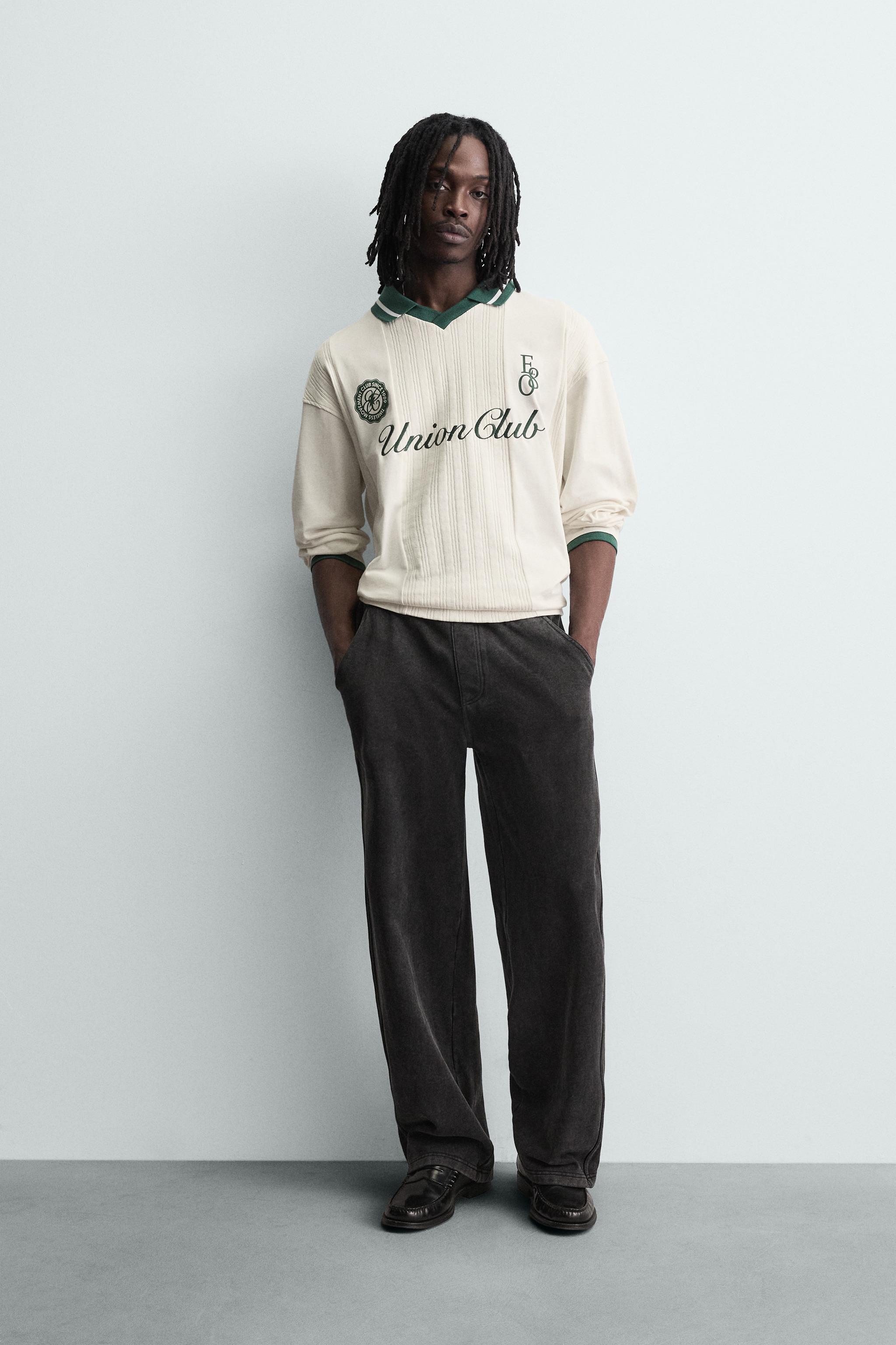 CAMISA POLO JACQUARD BORDADA FUTEBOL RETRÔ - Branco-marfim | ZARA