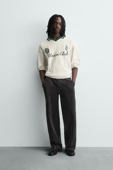 POLO JACQUARD BORDADO FÚTBOL RETRO - Blanco roto de Zara - Imagen 0