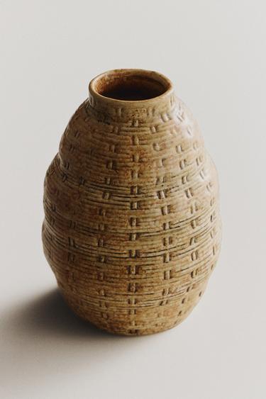 언밸런스 점토 화병 - Zara 베이지