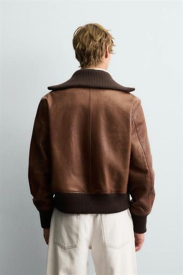 REGULAR FIT LEATHER JACKET - Toffee by Zara - Image 2