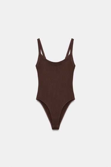 Zara SQUARE NECK BODYSUIT - Brown
