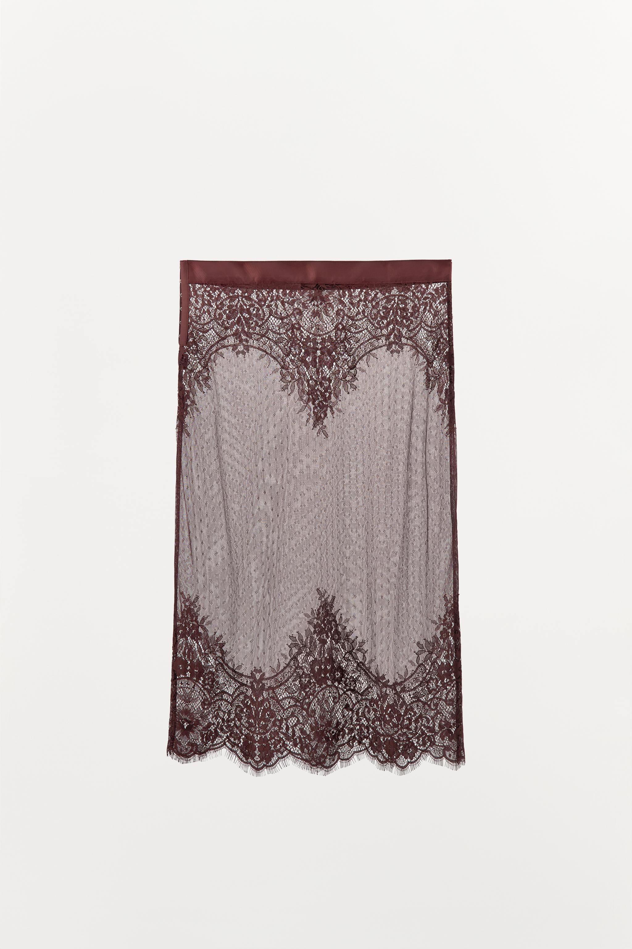 LACE MIDI SKIRT - Brown | ZARA United States
