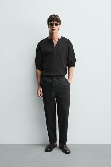PANTALÓN RELAXED FIT LINO - Negro de Zara
