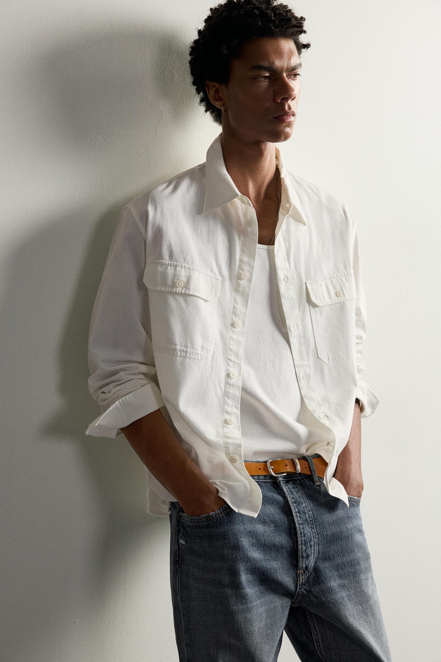 Мужская рубашка Zara Relaxed Fit Pocket, цвет: Белый — фото 5
