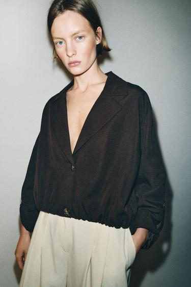 Zara CROPPED BLAZER WITH ELASTIC HEM - Brown