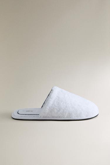 Zara EMBROIDERED FESTON TERRY BATH SLIPPERS - White - Image 0