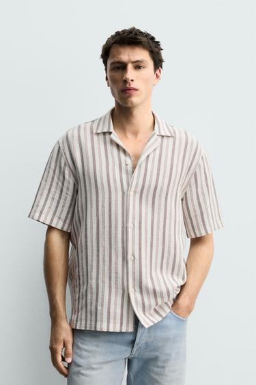 CAMISA REGULAR FIT JACQUARD RAYAS - Crudo de Zara