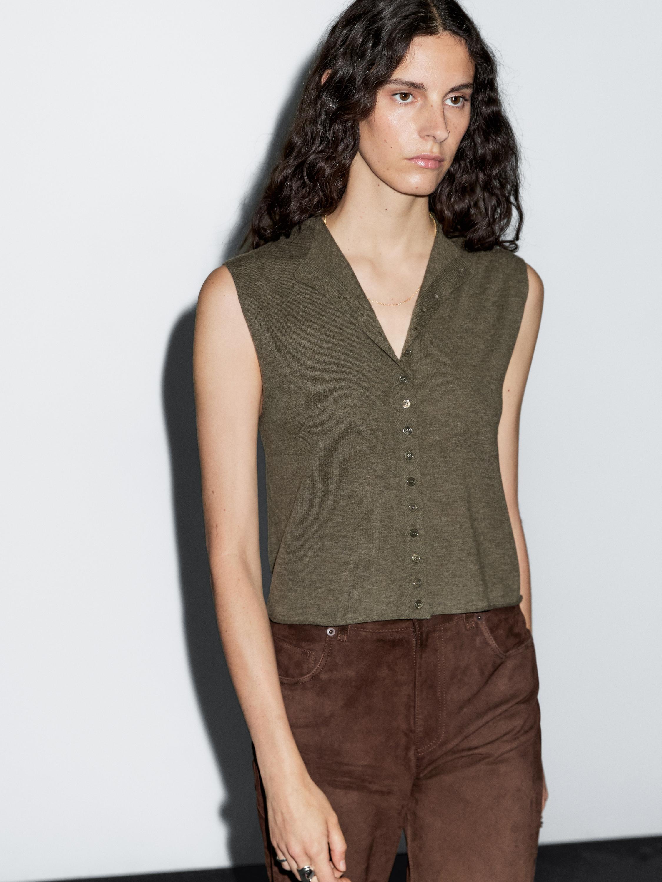 Veste courte sans manches laine en maille