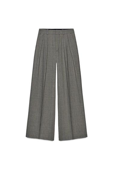 CHECK TROUSERS WITH DARTS ZW COLLECTION - Beige by Zara - Image 0