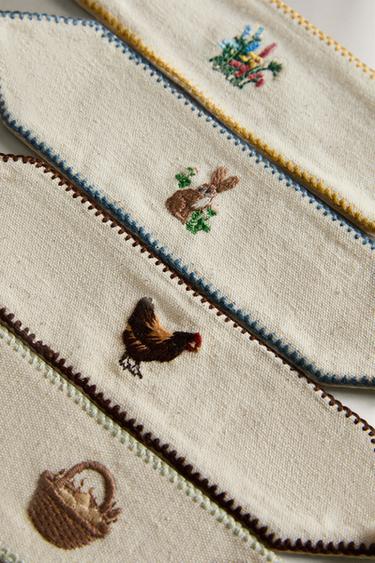 PACK OF EASTER EMBROIDERED NAPKIN HOLDERS (PACK OF 4) - Ecru by Zara - Image 1