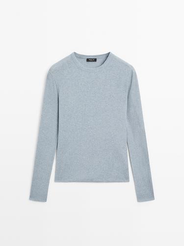 Camiseta manga larga mezcla algodón - Celeste de Zara