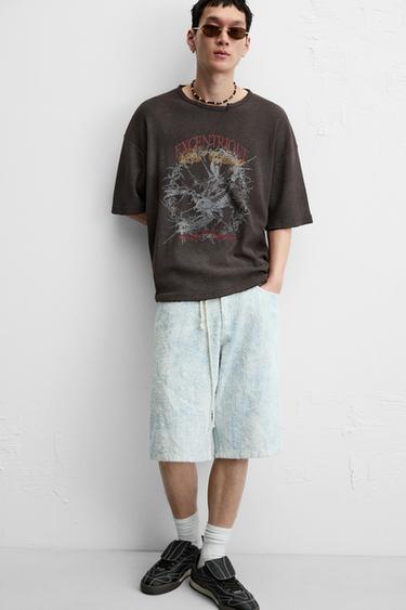 DISTRESSED BAGGY FIT BERMUDA SHORTS - Light blue by Zara