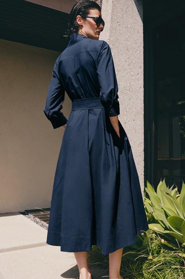 ROBE POPELINE NŒUDS ZW COLLECTION - Bleu marine de Zara - Image 3