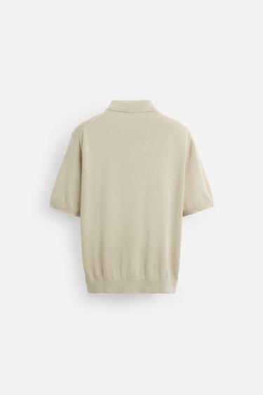 SILK-LINEN KNIT POLO SHIRT - Beige by Zara - Image 6