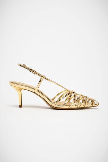 Zara METALLIC EFFECT HEELED SLINGBACKS - Gold