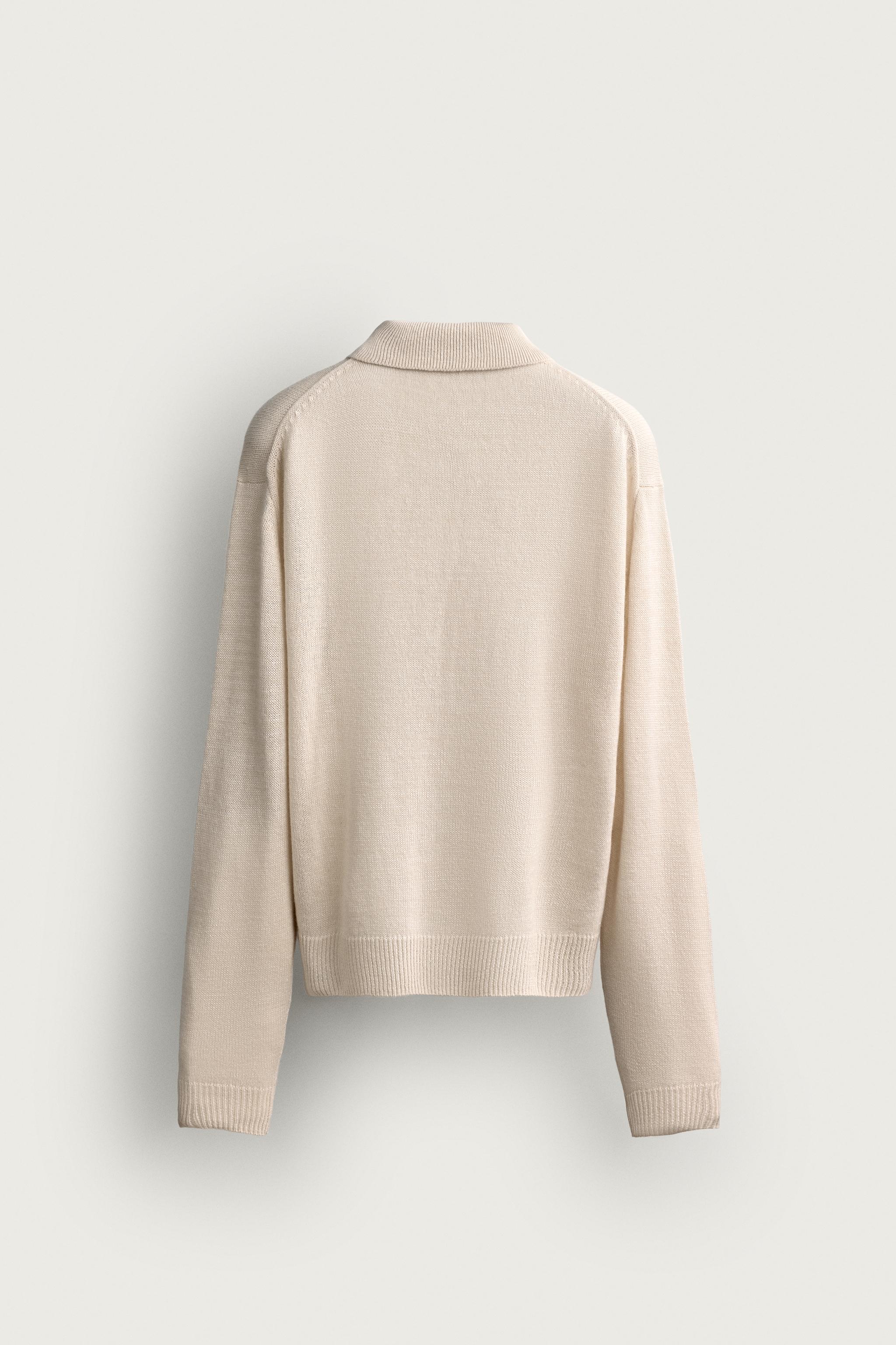 LINEN AND CASHMERE REGULAR-FIT CARDIGAN — Ecru