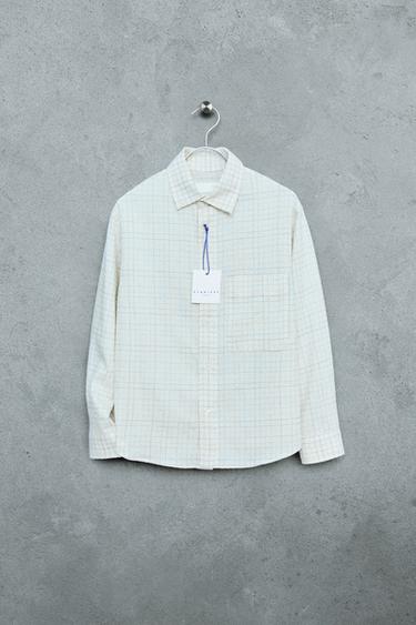 Zara STORIESZ - PLAID SHIRT WITH COTTON AND LINEN - Blue