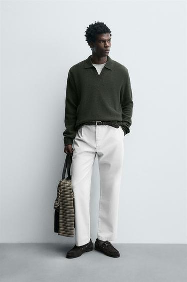 100% WOOL KNIT POLO SHIRT - GREEN by Zara