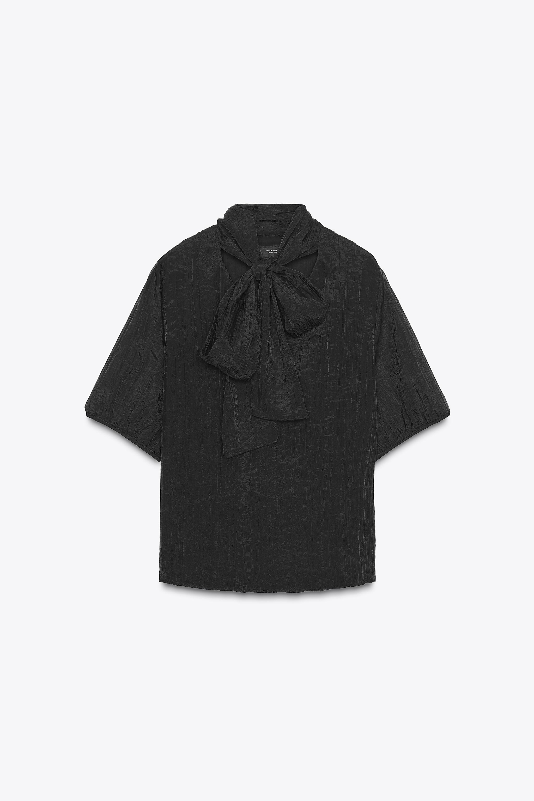 クリンクル加工オーガンザブラウス - ブラック | ZARA Japan / 日本