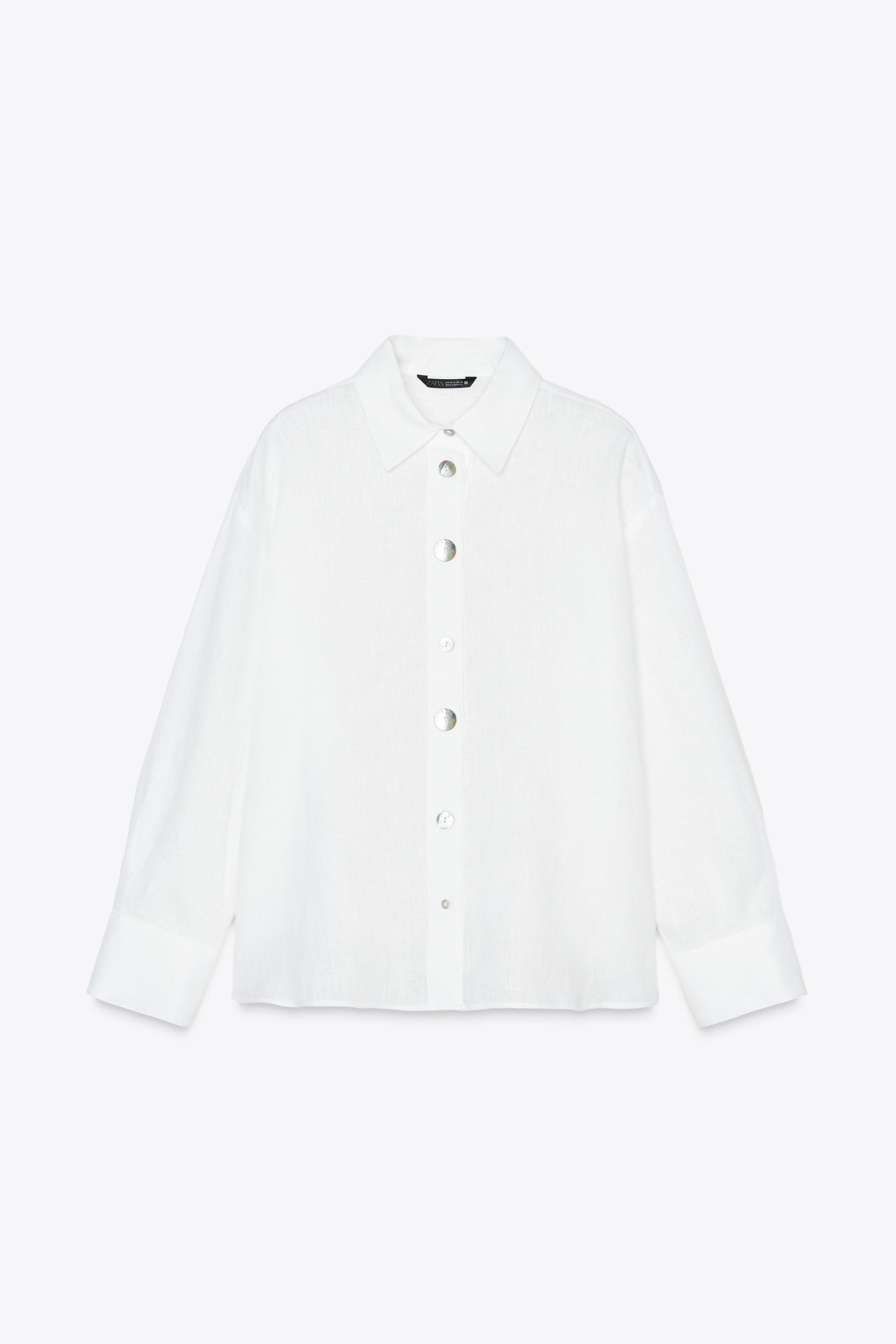 100% LINEN SHIRT WITH MATCHING BUTTONS - White | ZARA United