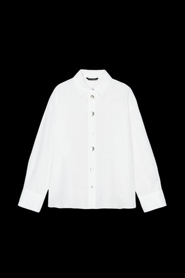 100% LINEN SHIRT WITH MIXED BUTTONS - White by Zara - Image 0