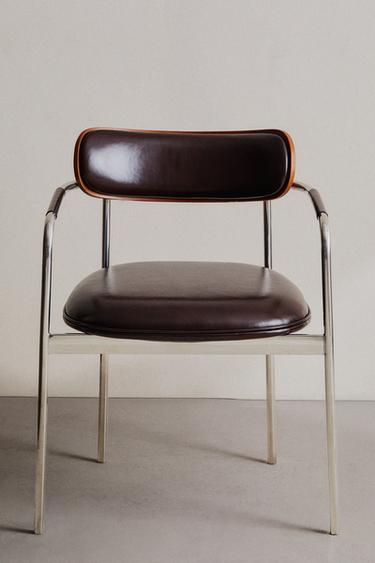 LEATHER AND STAINLESS STEEL CHAIR - Chocolate brown by Zara