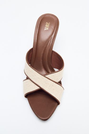 Zara CRISS CROSS HEEL SANDALS - Light beige