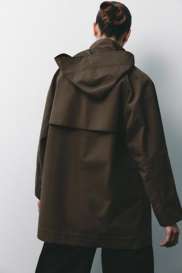 TRENCH CAPUCHA WATER REPELLENT ZW COLLECTION - Khaki oscuro de Zara