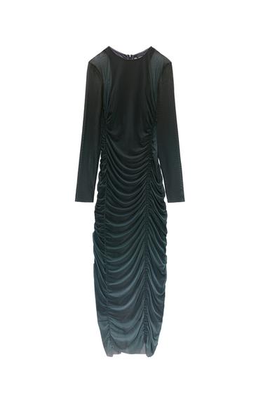 PRINTED TULLE MIDI DRESS