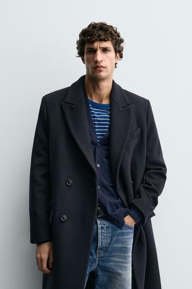 MANTEAU CROISÉ EN MÉLANGE DE LAINE MANTECO ® - Bleu marine de Zara - Image 1