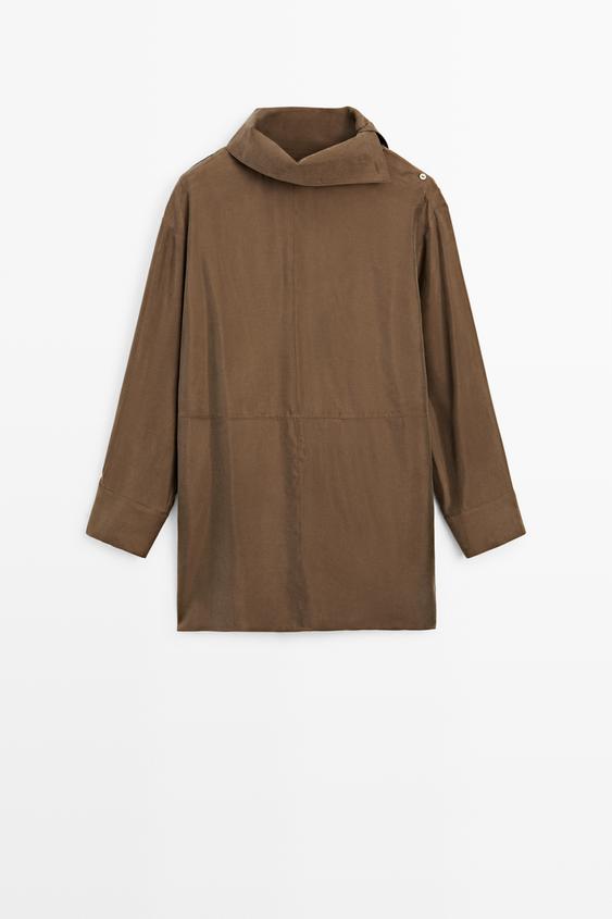 Zara Flowing short dress with asymmetric neck - Brown - Image 0