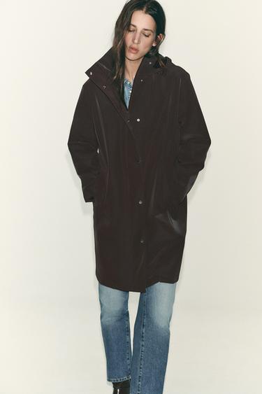 COATED HOODED WINDPROOF JACKET - Brown by Zara