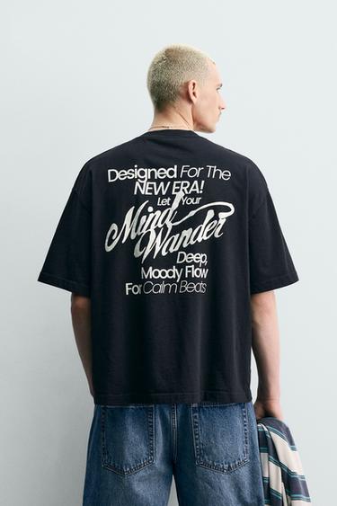SUADOIRO MANGA CURTA TEXTOS ESTAMPADOS - Negro de Zara