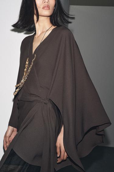 ZW COLLECTION ASYMMETRIC WRAP BLOUSE - Dark brown by Zara