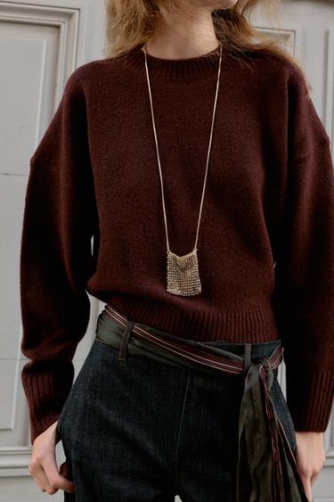 SOFT PLAIN KNIT JUMPER - Burgundy by Zara