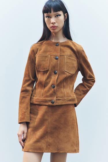 VESTE EN CUIR DAIM 100 % ZW COLLECTION - Tabac de Zara - Image 1