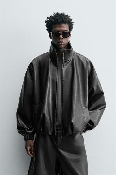 Zara PLEATED FAUX LEATHER JACKET LIMITED EDITION - Black