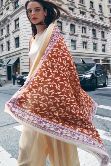 Zara FLORAL PRINT SCARF - Brick