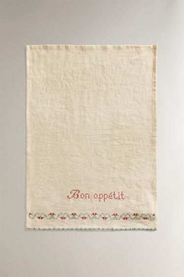 TORCHON DE CUISINE LIN TEXTE FRANÇAIS - Grenat de Zara - Image 1