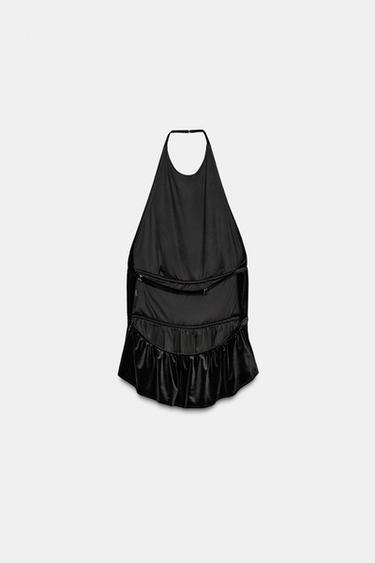 TOP HALTER TERCIOPELO FRUNCES - Negro de Zara