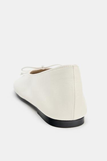 LIMITED EDITION LEATHER BALLERINAS WITH BOW - Ecru White by Zara - Image 4
