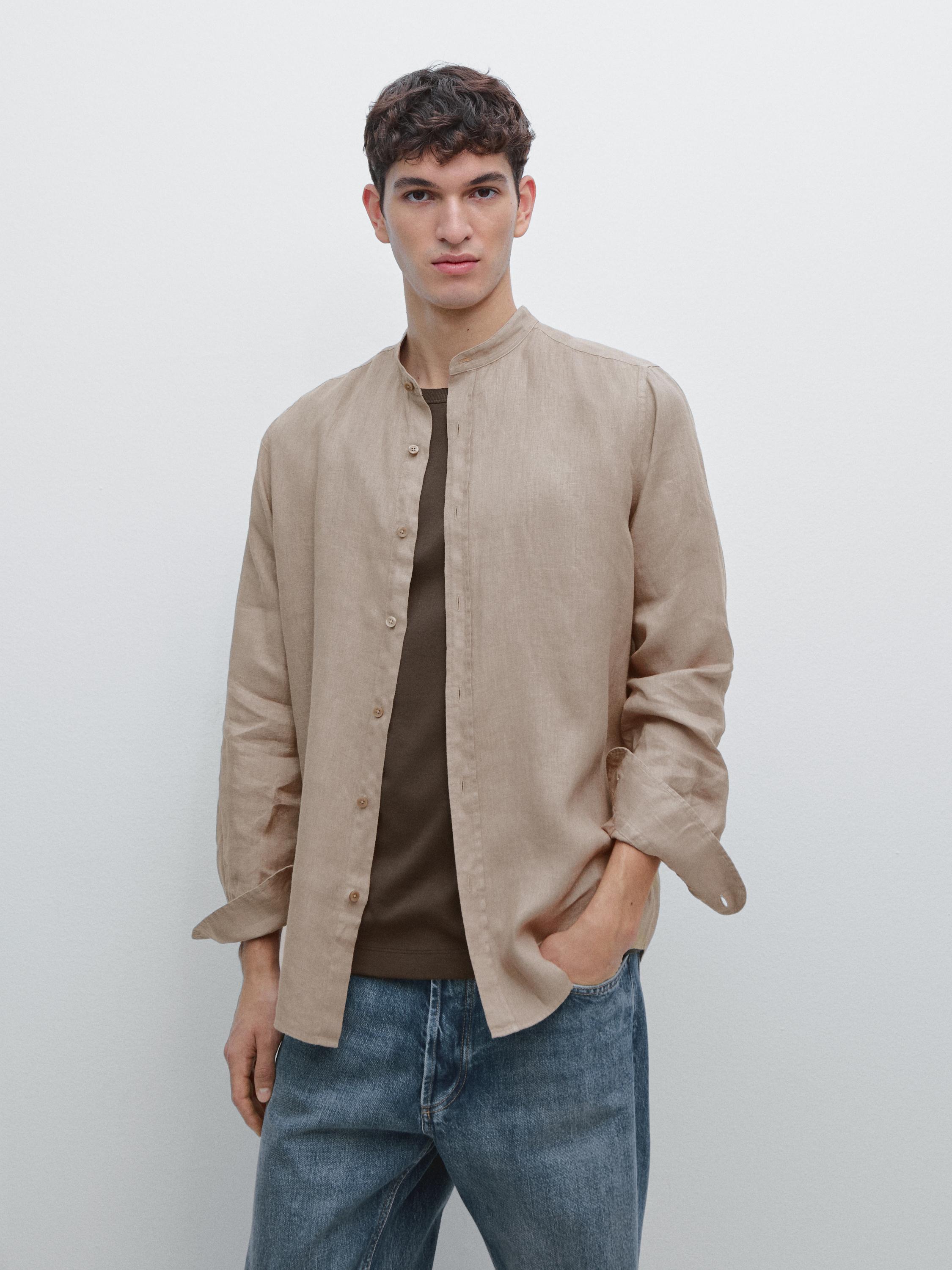 Slim fit stand collar shirt