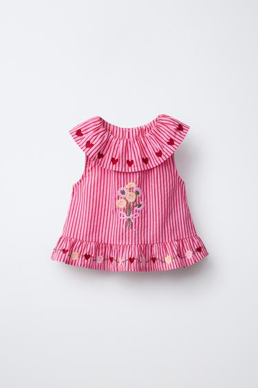 STRIPED EMBROIDERED TOP SISSEL EDELBO X ZARA KIDS - Fuchsia by Zara